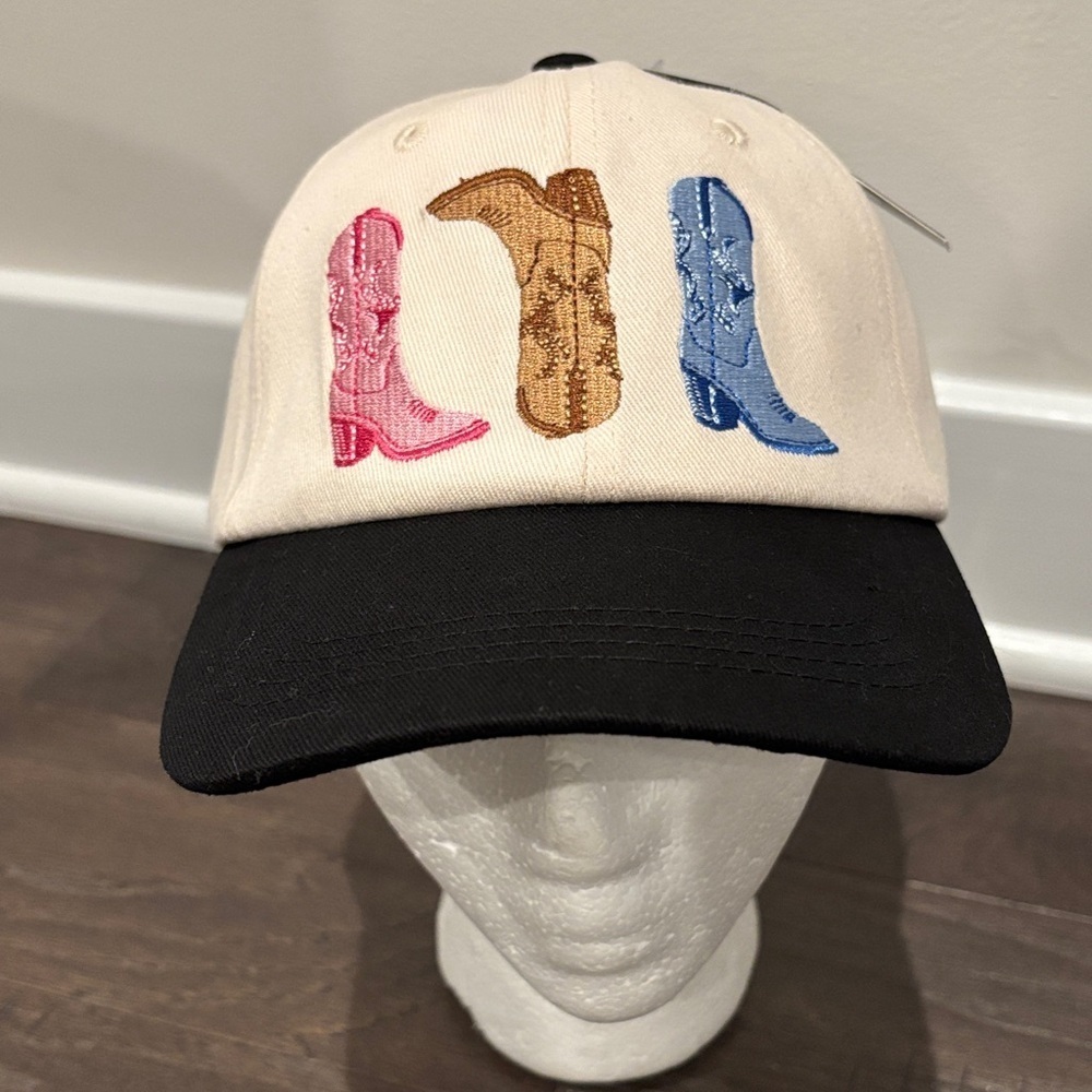 Marcus Adler NY canvas 6 vent panel cap, embroidered cowgirl boots, adjustable